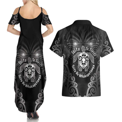 Aotearoa Toitu Te Tiriti Couples Matching Summer Maxi Dress and Hawaiian Shirt Ka Mua Ka Muri