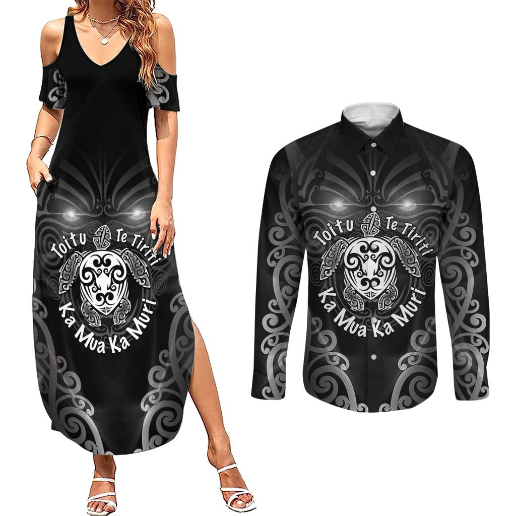 Aotearoa Toitu Te Tiriti Couples Matching Summer Maxi Dress and Long Sleeve Button Shirt Ka Mua Ka Muri