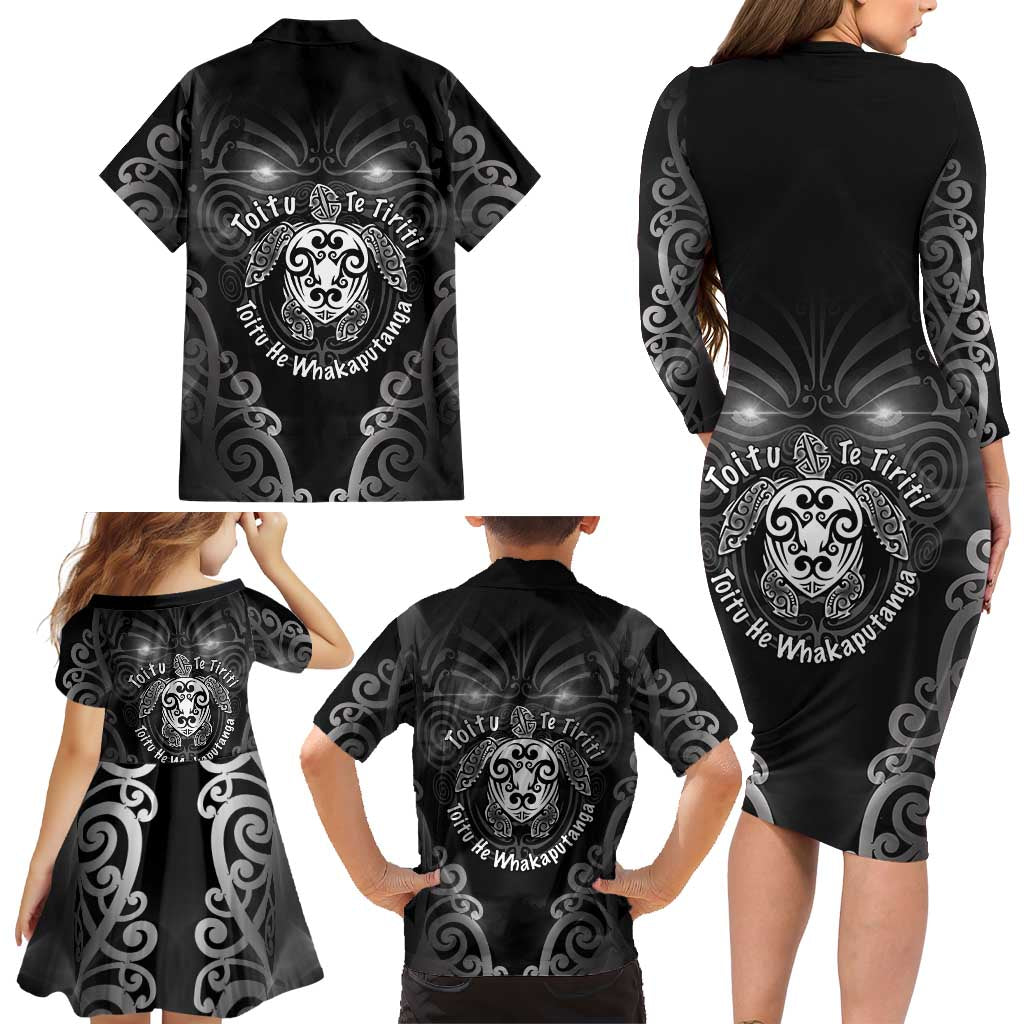 Aotearoa Toitu Te Tiriti Family Matching Long Sleeve Bodycon Dress and Hawaiian Shirt Ka Mua Ka Muri