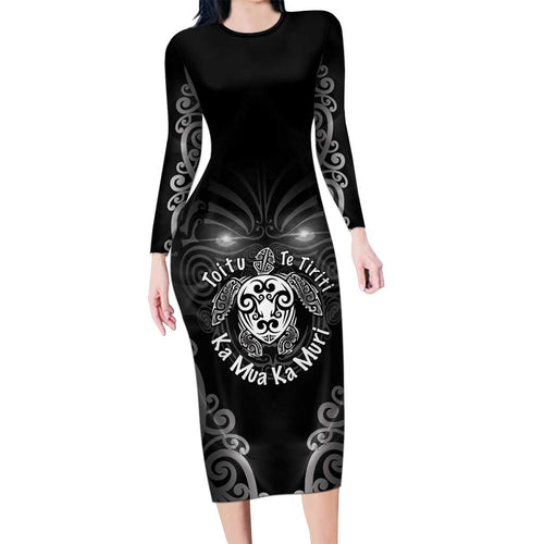 Aotearoa Toitu Te Tiriti Family Matching Long Sleeve Bodycon Dress and Hawaiian Shirt Ka Mua Ka Muri