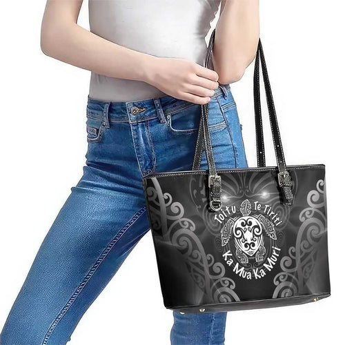 Aotearoa Toitu Te Tiriti Leather Tote Bag Ka Mua Ka Muri