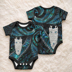 New Zealand Aotearoa Baby Onesie Maori Tane Te Waiora Paua Shell Glitter Turquoise
