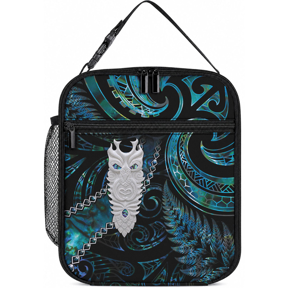 New Zealand Aotearoa Lunch Bag Maori Tane Te Waiora Paua Shell Glitter Turquoise