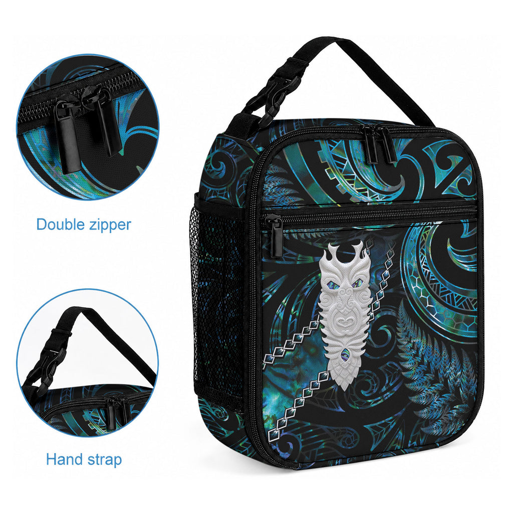 New Zealand Aotearoa Lunch Bag Maori Tane Te Waiora Paua Shell Glitter Turquoise