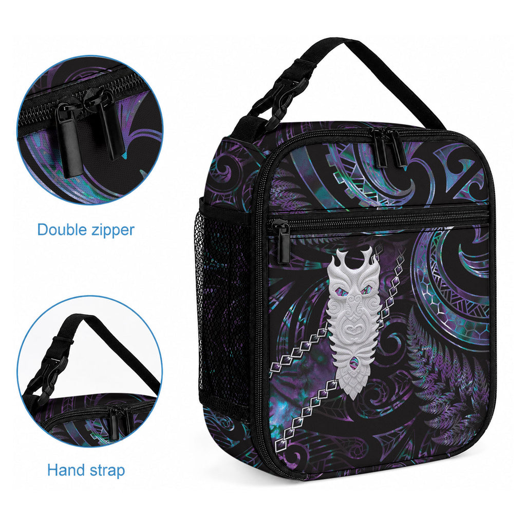 New Zealand Aotearoa Lunch Bag Maori Tane Te Waiora Paua Shell Glitter Purple