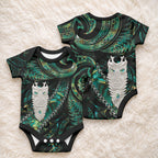 New Zealand Aotearoa Baby Onesie Maori Tane Te Waiora Paua Shell Glitter Green