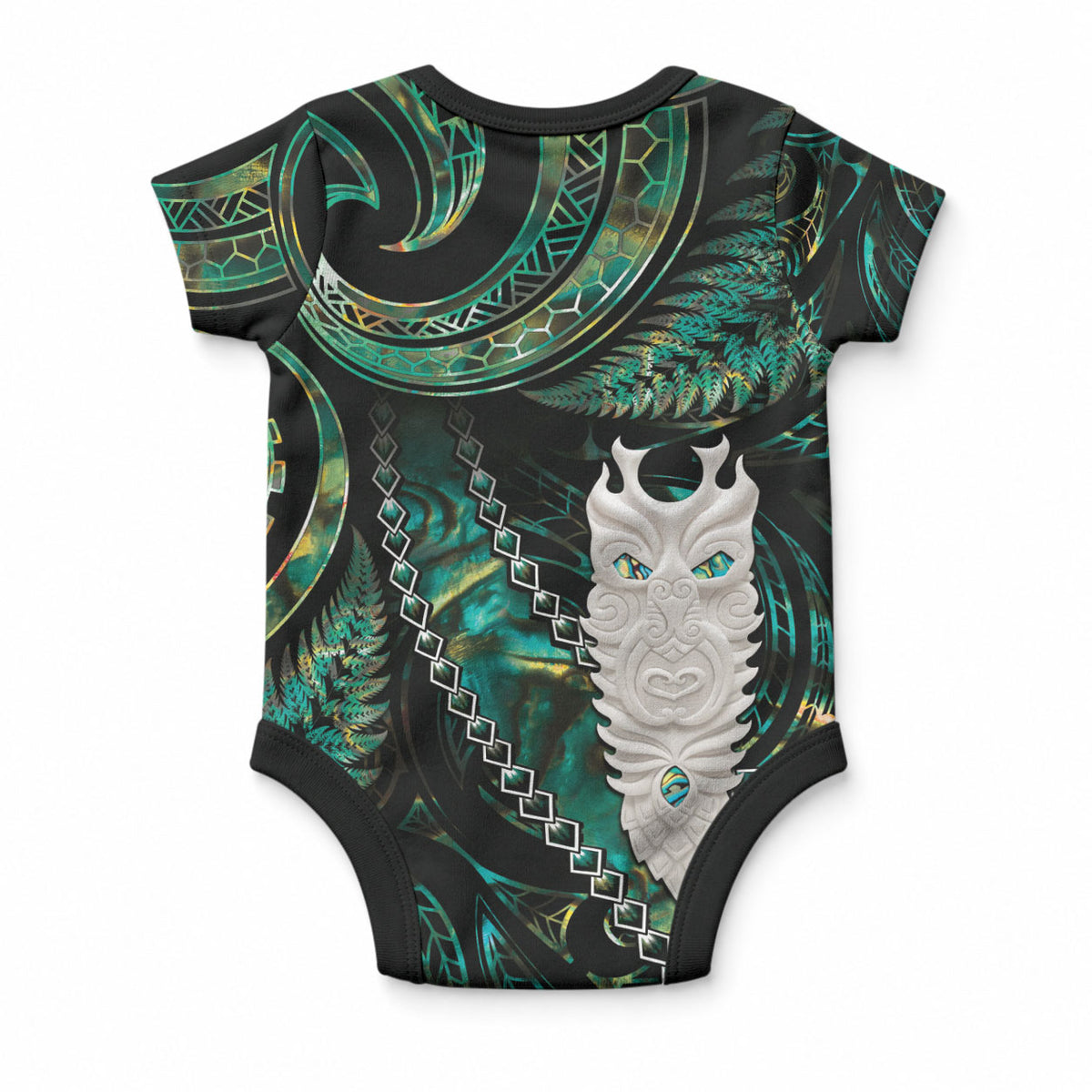 New Zealand Aotearoa Baby Onesie Maori Tane Te Waiora Paua Shell Glitter Green