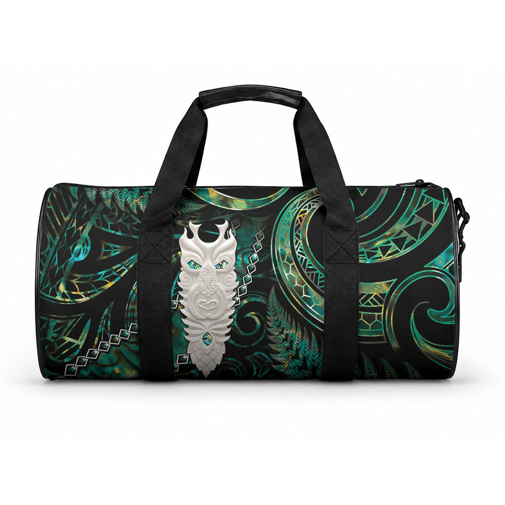 New Zealand Aotearoa Duffle Bag Maori Tane Te Waiora Paua Shell Glitter Green
