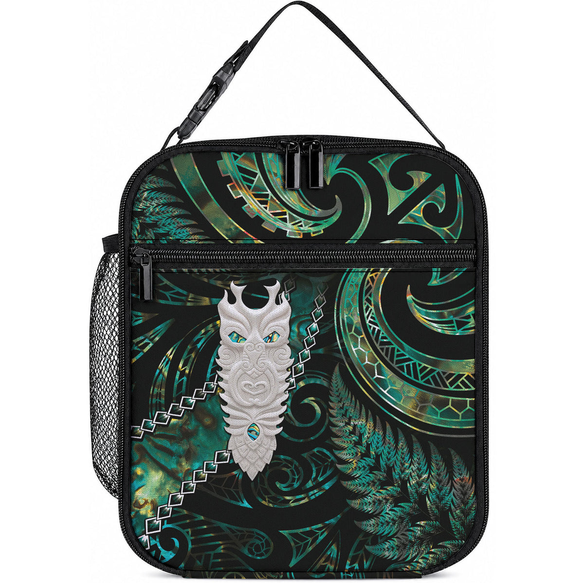 New Zealand Aotearoa Lunch Bag Maori Tane Te Waiora Paua Shell Glitter Green