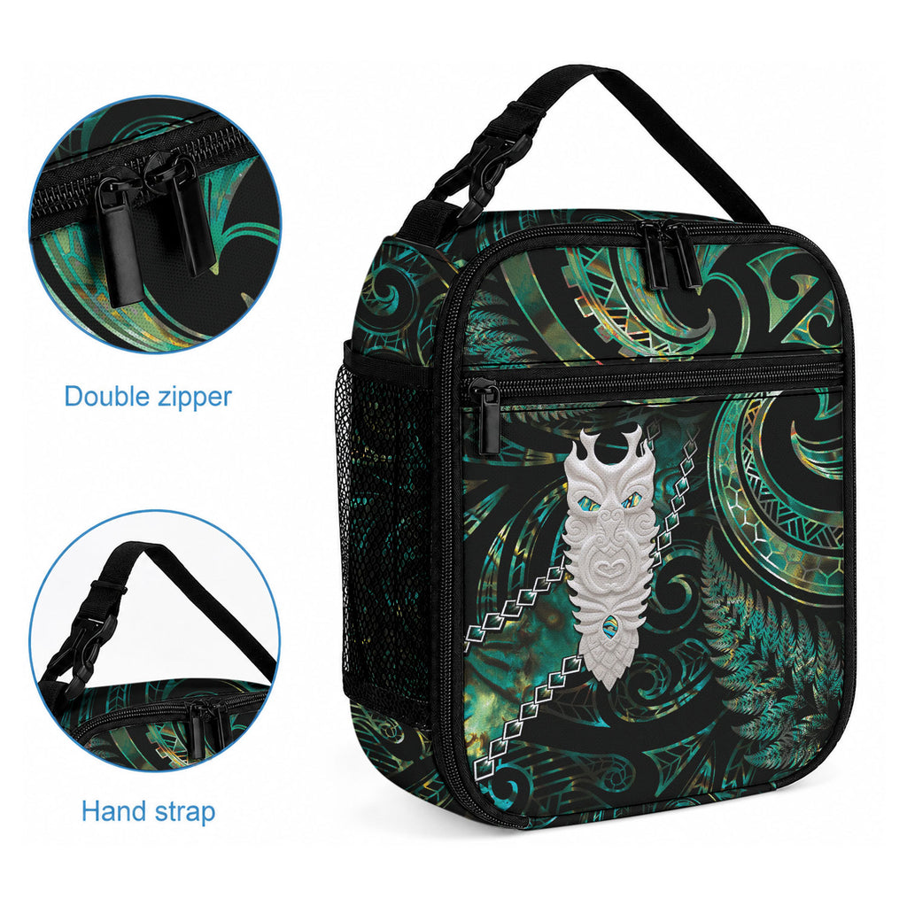 New Zealand Aotearoa Lunch Bag Maori Tane Te Waiora Paua Shell Glitter Green