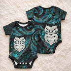 New Zealand Aotearoa Baby Onesie Maori Wheku Paua Shell Glitter Turquoise