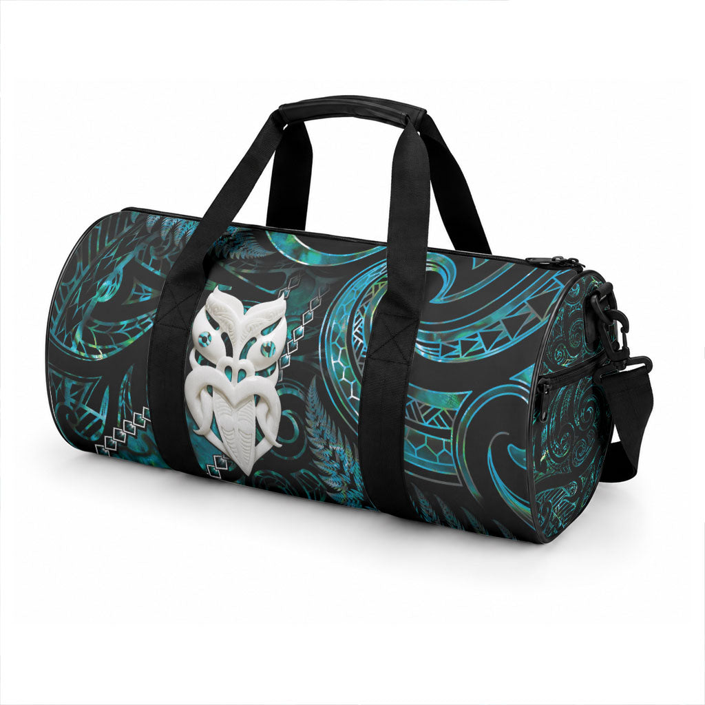 New Zealand Aotearoa Duffle Bag Maori Wheku Paua Shell Glitter Turquoise