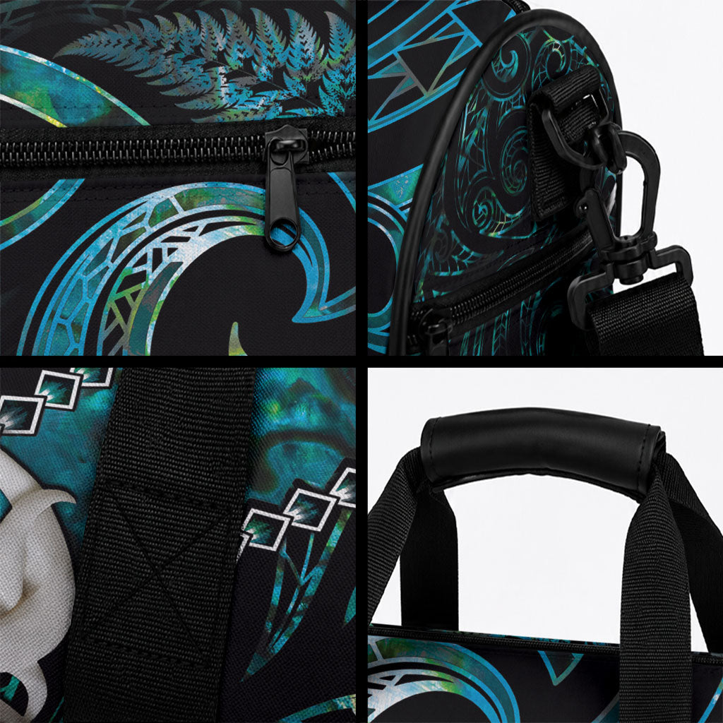 New Zealand Aotearoa Duffle Bag Maori Wheku Paua Shell Glitter Turquoise
