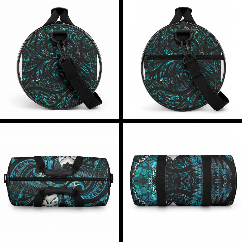 New Zealand Aotearoa Duffle Bag Maori Wheku Paua Shell Glitter Turquoise