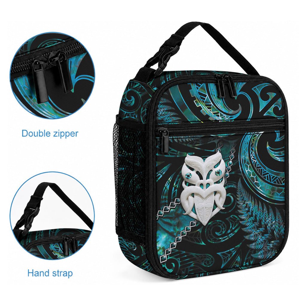 New Zealand Aotearoa Lunch Bag Maori Wheku Paua Shell Glitter Turquoise