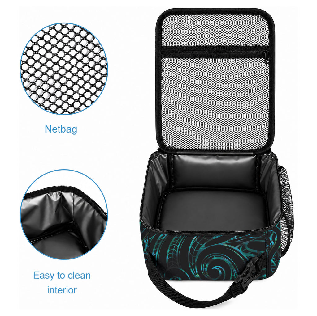 New Zealand Aotearoa Lunch Bag Maori Wheku Paua Shell Glitter Turquoise