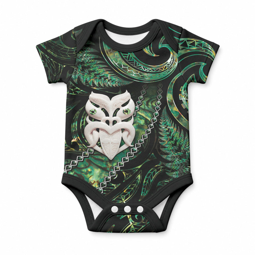 New Zealand Aotearoa Baby Onesie Maori Wheku Paua Shell Glitter Green