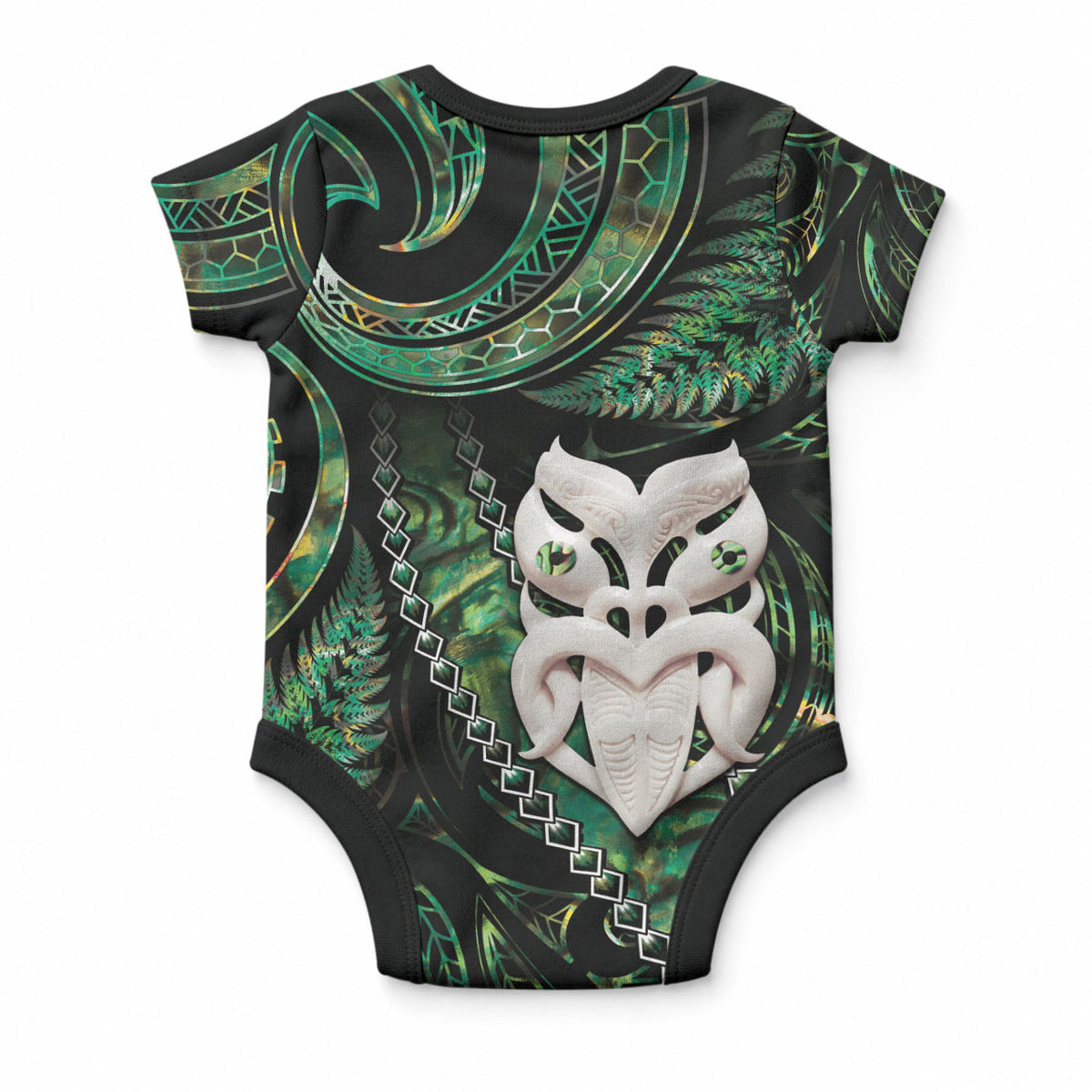New Zealand Aotearoa Baby Onesie Maori Wheku Paua Shell Glitter Green