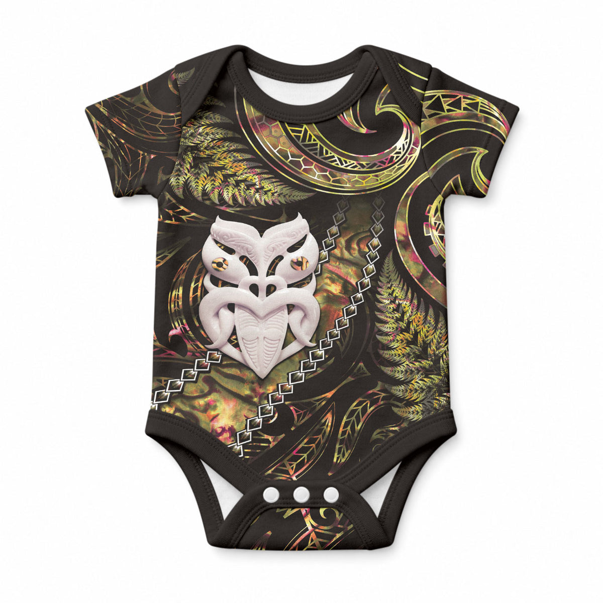New Zealand Aotearoa Baby Onesie Maori Wheku Paua Shell Glitter Gold