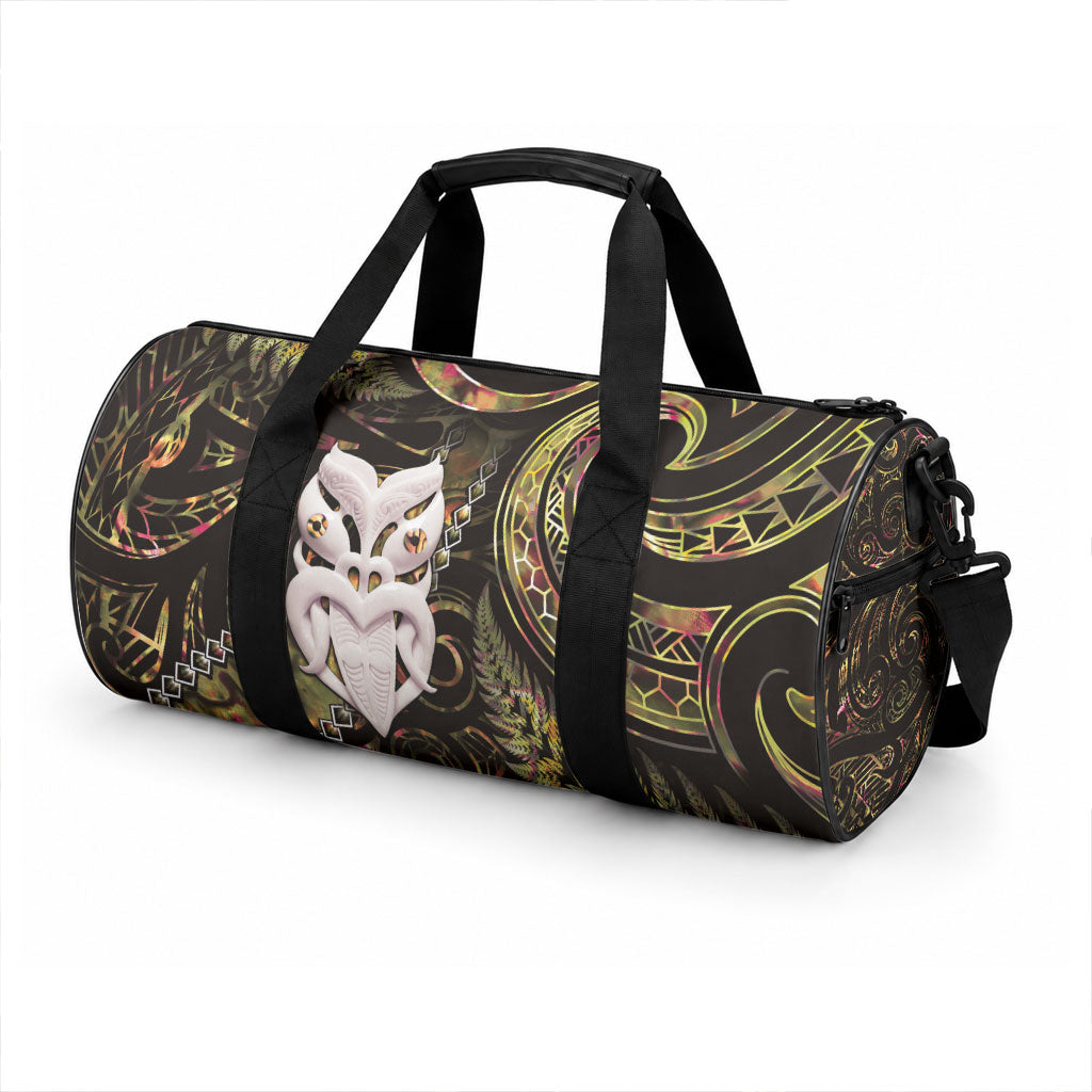 New Zealand Aotearoa Duffle Bag Maori Wheku Paua Shell Glitter Gold