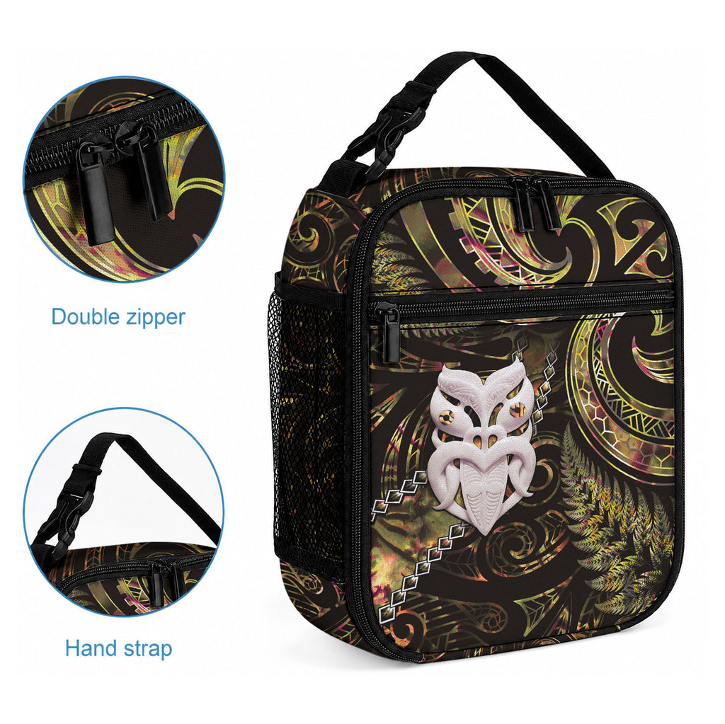 New Zealand Aotearoa Lunch Bag Maori Wheku Paua Shell Glitter Gold
