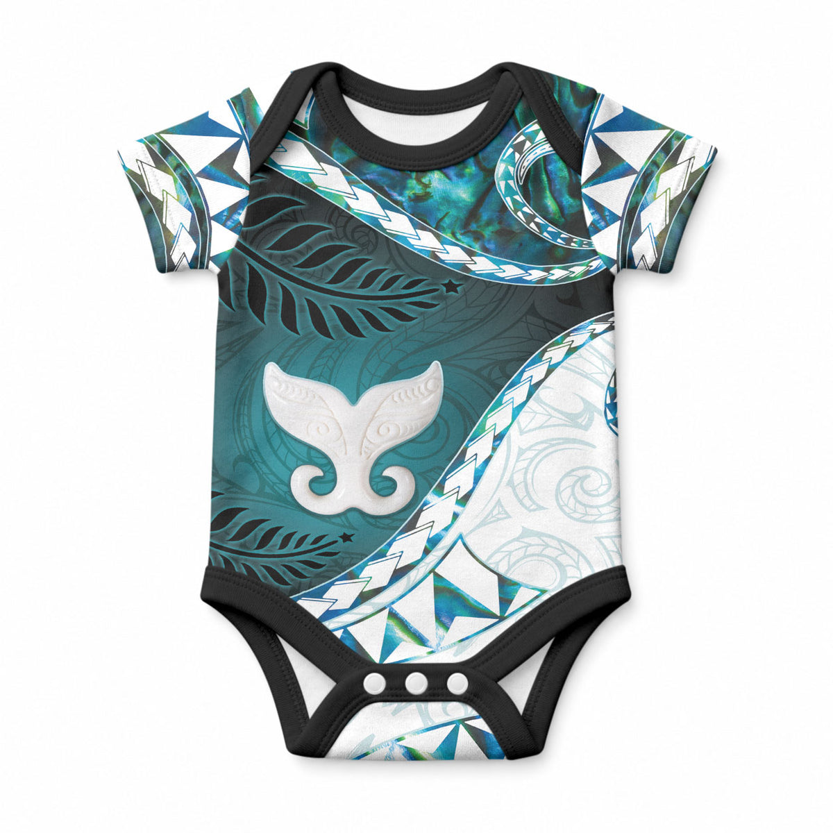 Aotearoa New Zealand Baby Onesie Maori Wera Paua Shell Teal Glitter