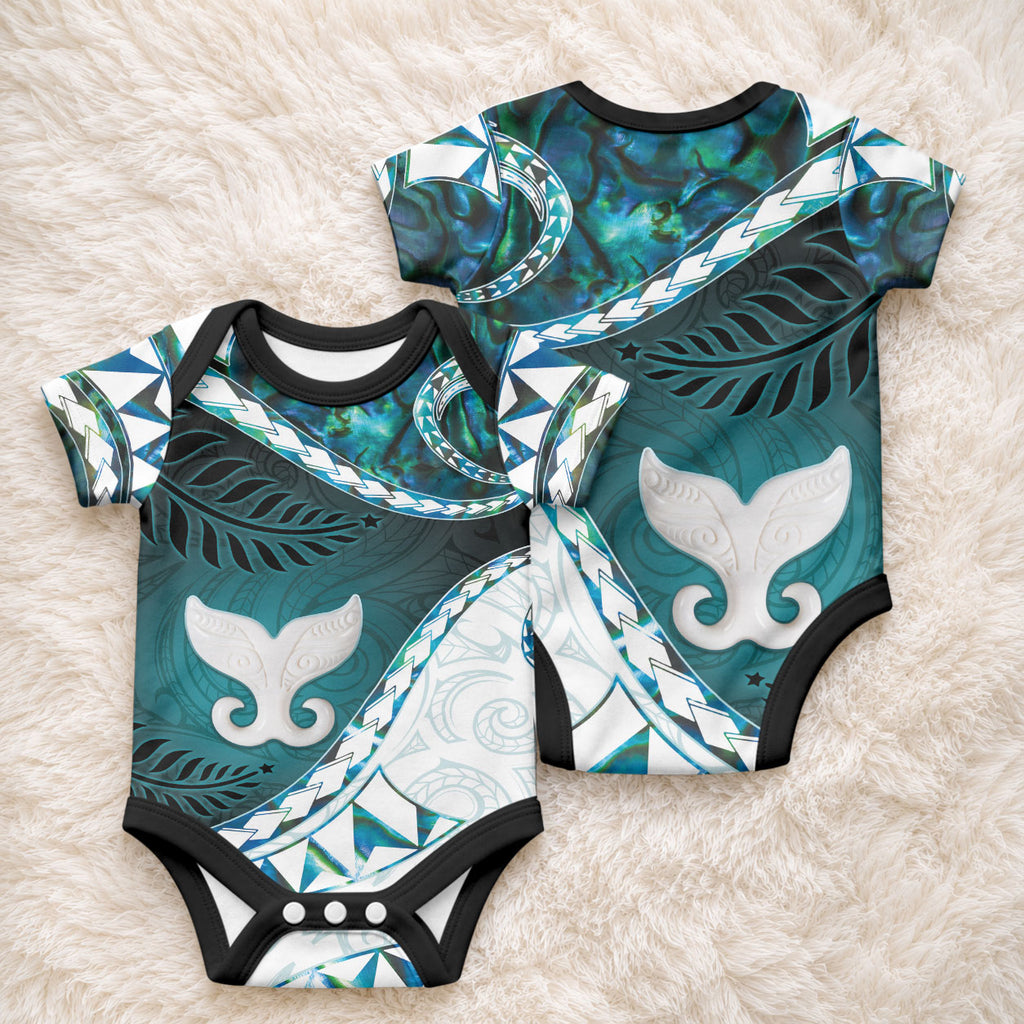 Aotearoa New Zealand Baby Onesie Maori Wera Paua Shell Teal Glitter