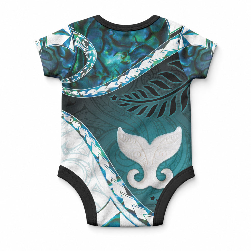 Aotearoa New Zealand Baby Onesie Maori Wera Paua Shell Teal Glitter