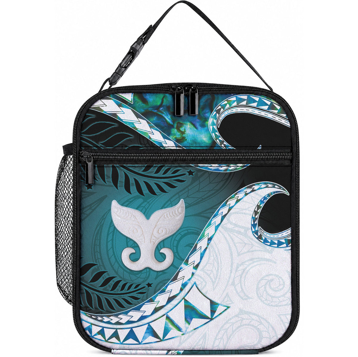 Aotearoa New Zealand Lunch Bag Maori Wera Paua Shell Teal Glitter