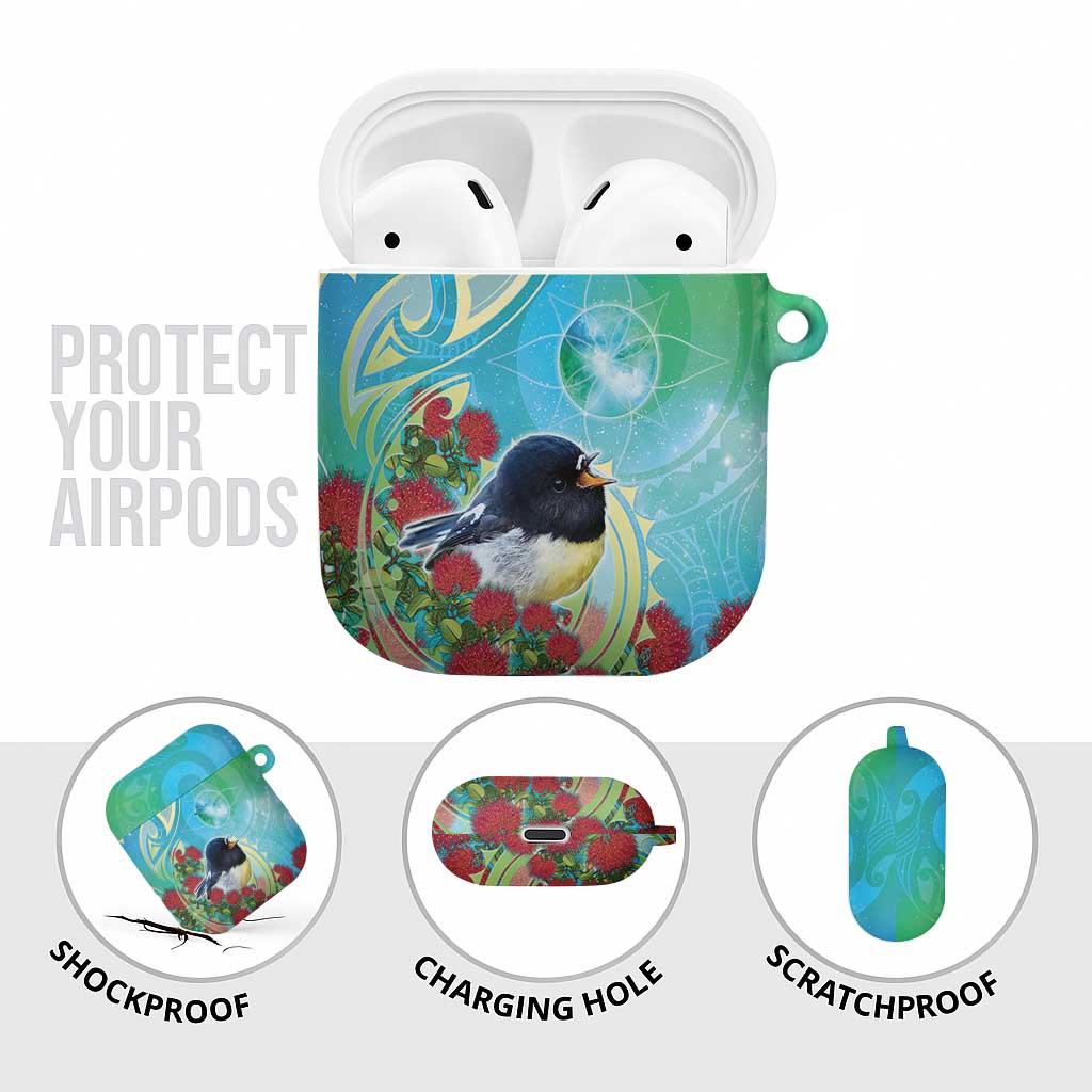 New Zealand Tomtit AirPods Case Maori Koru With Pohutukawa Galaxy Style - Aussie Hoodie