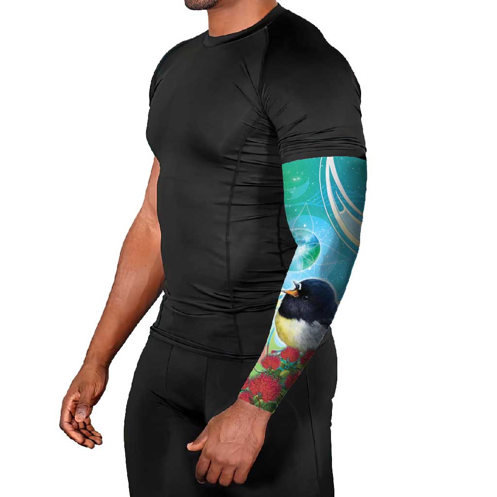 New Zealand Tomtit Arm Sleeves Maori Koru With Pohutukawa Galaxy Style - Aussie Hoodie