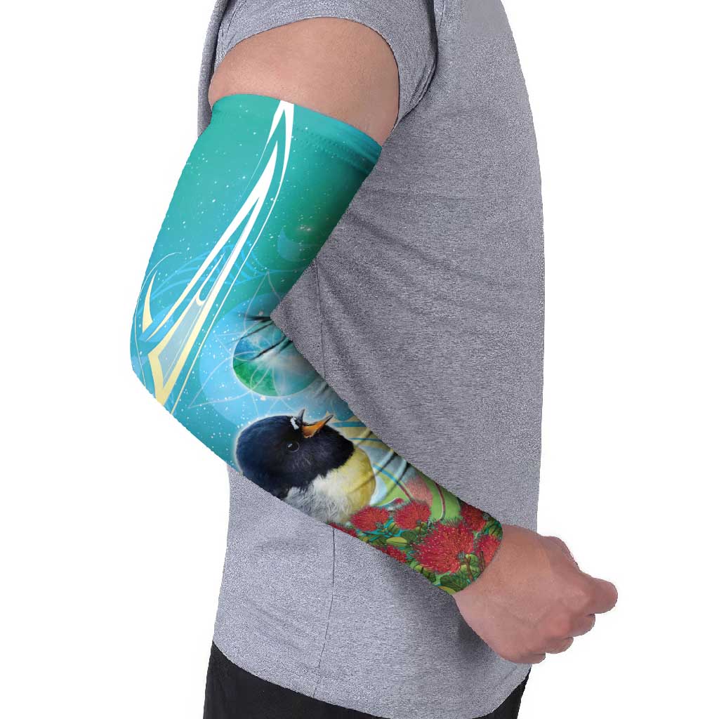 New Zealand Tomtit Arm Sleeves Maori Koru With Pohutukawa Galaxy Style - Aussie Hoodie