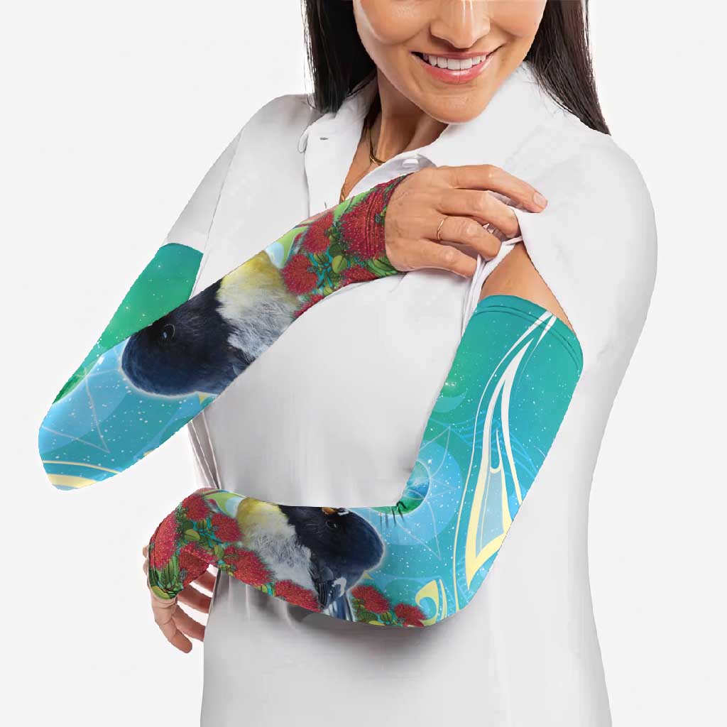 New Zealand Tomtit Arm Sleeves Maori Koru With Pohutukawa Galaxy Style - Aussie Hoodie