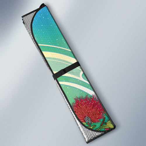 New Zealand Tomtit Auto Sun Shade Maori Koru With Pohutukawa Galaxy Style - Aussie Hoodie