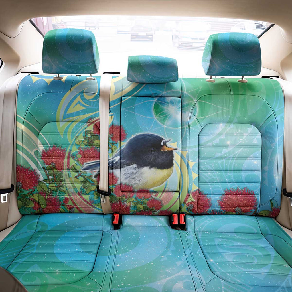 New Zealand Tomtit Back Car Seat Cover Maori Koru With Pohutukawa Galaxy Style - Aussie Hoodie
