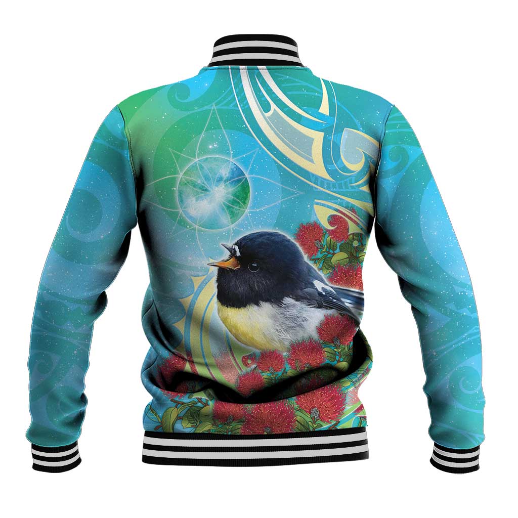 New Zealand Tomtit Baseball Jacket Maori Koru With Pohutukawa Galaxy Style - Aussie Hoodie
