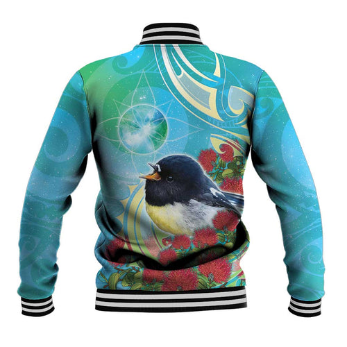 New Zealand Tomtit Baseball Jacket Maori Koru With Pohutukawa Galaxy Style - Aussie Hoodie