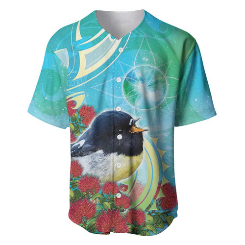 New Zealand Tomtit Baseball Jersey Maori Koru With Pohutukawa Galaxy Style - Aussie Hoodie