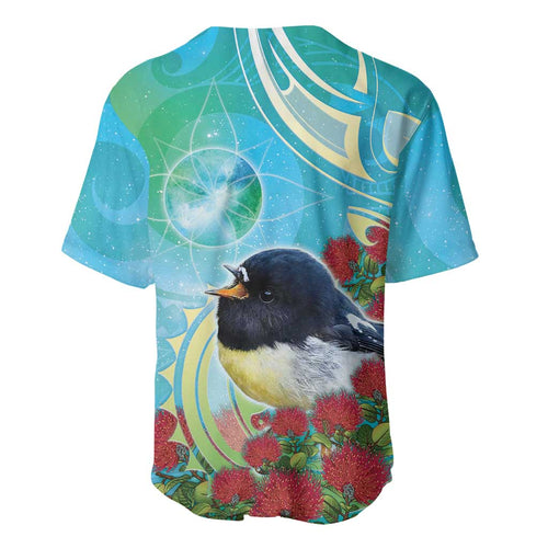 New Zealand Tomtit Baseball Jersey Maori Koru With Pohutukawa Galaxy Style - Aussie Hoodie