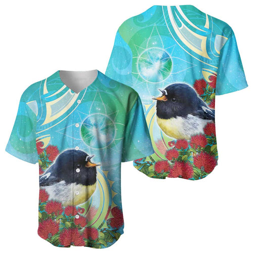 New Zealand Tomtit Baseball Jersey Maori Koru With Pohutukawa Galaxy Style - Aussie Hoodie