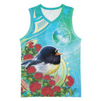 New Zealand Tomtit Basketball Jersey Maori Koru With Pohutukawa Galaxy Style - Aussie Hoodie
