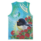 New Zealand Tomtit Basketball Jersey Maori Koru With Pohutukawa Galaxy Style - Aussie Hoodie