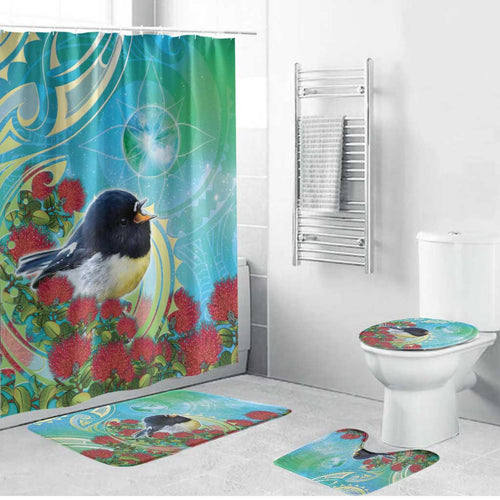 New Zealand Tomtit Bathroom Set Maori Koru With Pohutukawa Galaxy Style - Aussie Hoodie
