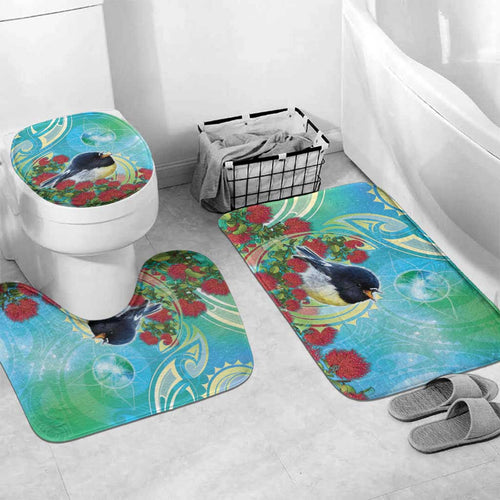 New Zealand Tomtit Bathroom Set Maori Koru With Pohutukawa Galaxy Style - Aussie Hoodie