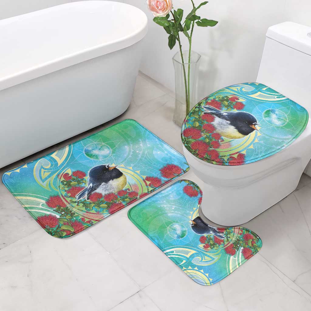 New Zealand Tomtit Bathroom Set Maori Koru With Pohutukawa Galaxy Style - Aussie Hoodie