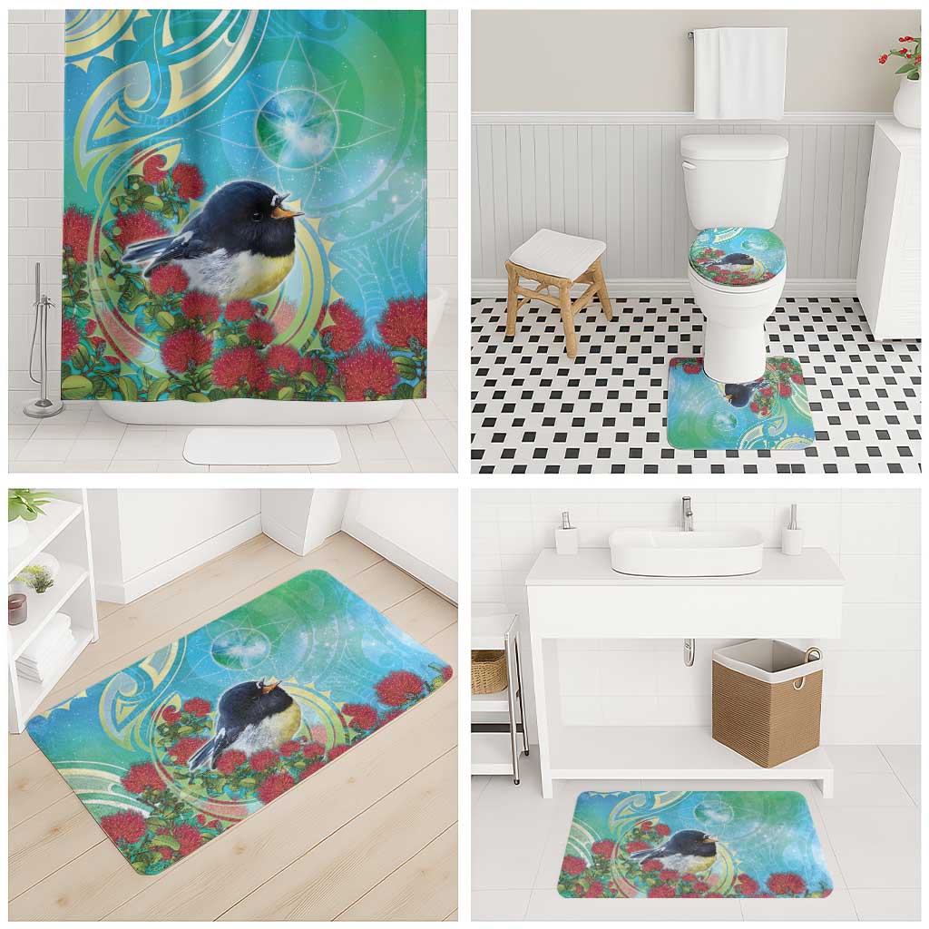 New Zealand Tomtit Bathroom Set Maori Koru With Pohutukawa Galaxy Style - Aussie Hoodie