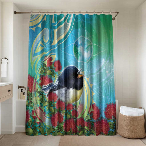 New Zealand Tomtit Bathroom Set Maori Koru With Pohutukawa Galaxy Style - Aussie Hoodie