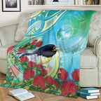 New Zealand Tomtit Blanket Maori Koru With Pohutukawa Galaxy Style - Aussie Hoodie