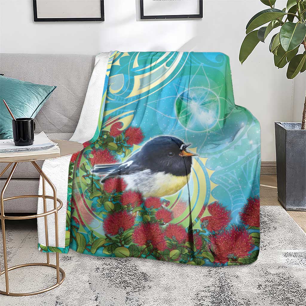 New Zealand Tomtit Blanket Maori Koru With Pohutukawa Galaxy Style - Aussie Hoodie