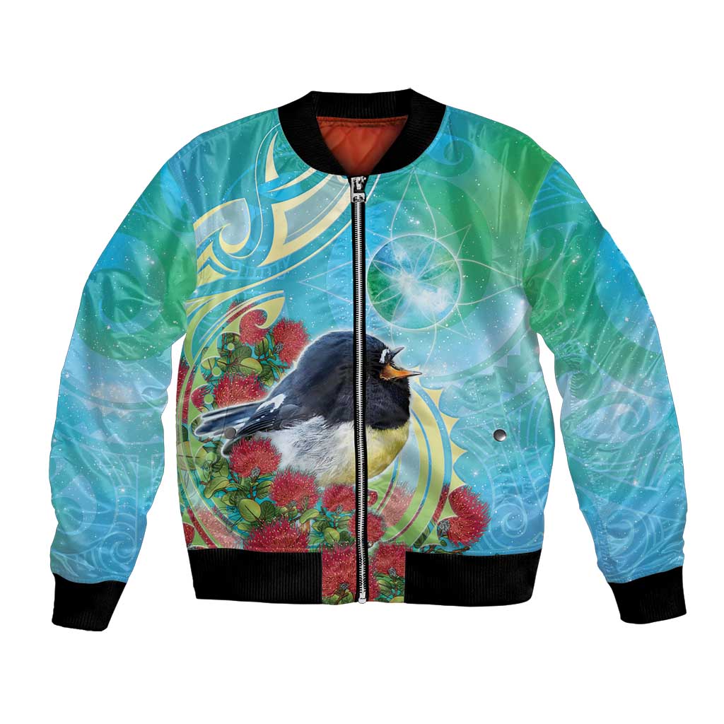 New Zealand Tomtit Bomber Jacket Maori Koru With Pohutukawa Galaxy Style - Aussie Hoodie